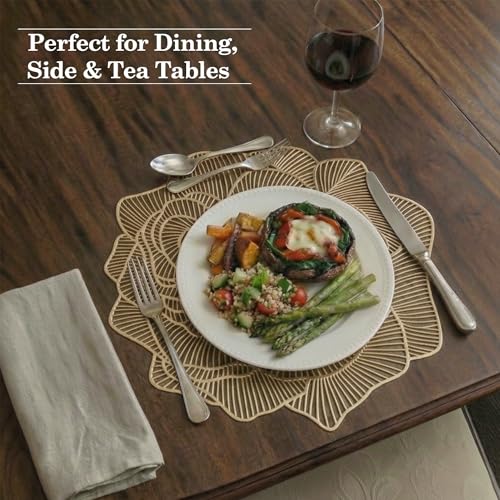 Image of Kuber Industries 4 Pcs Set Leather Side Table Mats | Reusable & Washable Placemat /Dining Table Mat for Wedding and Family Functions | Rose Design - Copper