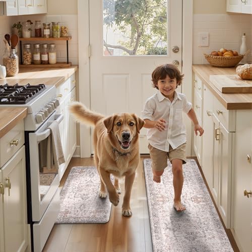 sarben 2er Set PVC NO-Pile Küchenteppich, Ermüdungsmindernde Küchenläufer, Wasserfest, Ölbeständig & Leicht zu Reinigen, Anti-Ermüdungsmatte, für Küche & Waschküche, 40x150cm+40x75cm