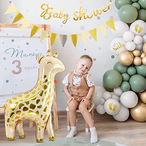 Baby Shower Decorations Boy Girls,Thinbal Sage Green Jungle Baby Shower Decorations Neutral,Giraffe Foil Balloons,Babyshower Banner,Latex Balloons for Gender Reveal Decorations Unisex