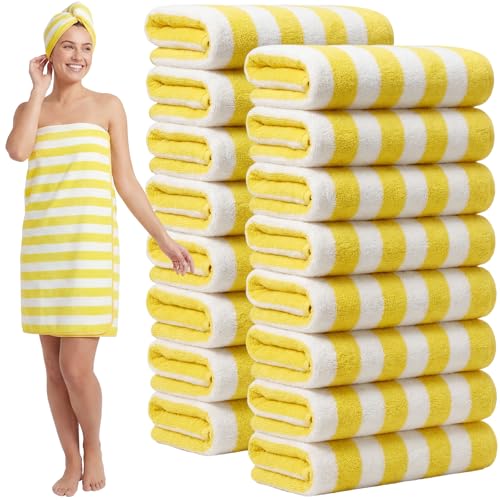 SmoothNovelty 16 Pack Microfiber Bath Towels Bulk 27 x 60 Oversized Size Bath Towel Highly Absorbent Extra Large Soft Drying for Beach Shower Summer Salon Sport Gym Party (Stripe Yellow)