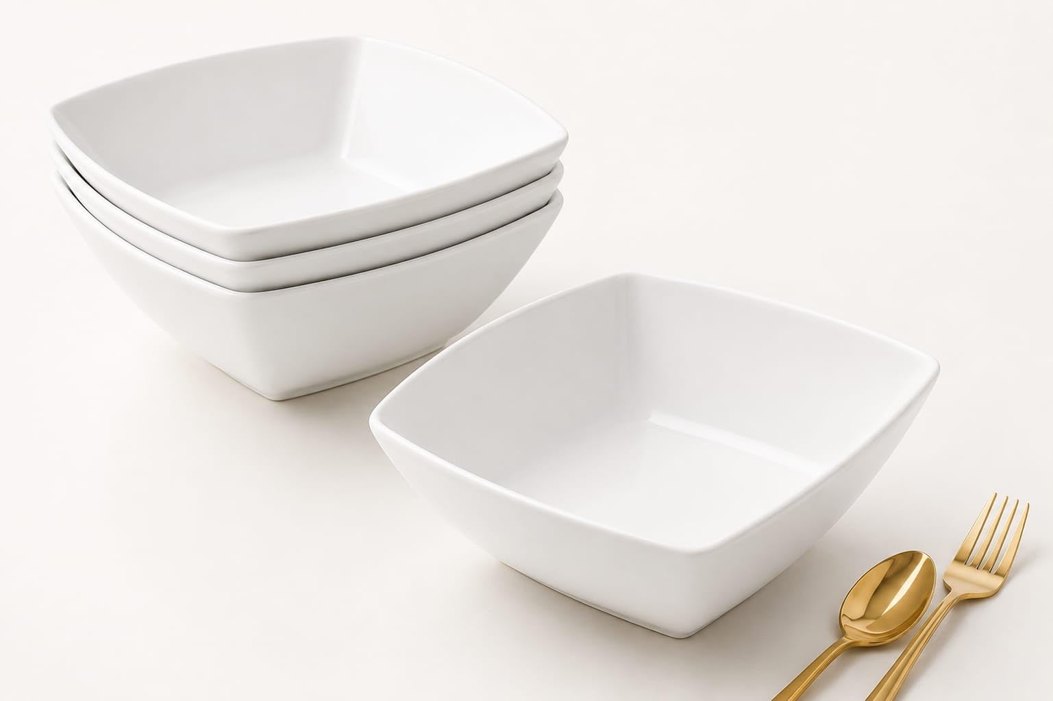 Buzztrove 4 Pack Plastic Bowls 16x16cm White – Reusable Square Serving Bowls – Durable Plastic Pasta, Fruit & Salad Bowls – Lightweight White Party Bowls.