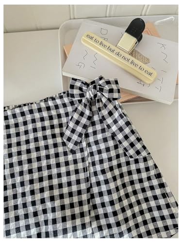 BEAUDRM Short feminino com laço e nó lateral elástico cintura alta, Preto e branco, 9 Anos