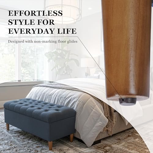 Image of HomePop 40 inch Ainsley Button Tufted Storage Bench - Blue Woven