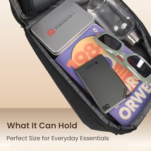 Image of Portronics Byte Mini, Unisex Crossbody Sling Bag with Water-Resistant Hard Shell, Fits Devices up to 13 Inches, Smart Organizer, Switchable Strap, Ergonomic Lightweight Design for Men and Women(Black)