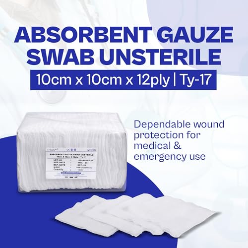 Image of LIFEMED Non-Sterile Gauze Swabs 10 x 10 cm, 12 Ply Cotton Medical Gauze Pads for Wound Dressing & First Aid (Pack of 100)