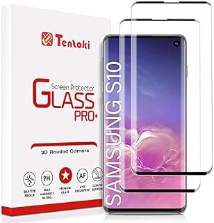 Tentoki Screen Protector Compatible with Samsung Galaxy S10, [2-Pack] HD Full Coverage Tempered Glass Screen Protector [Compatible with Fingerprint Sensor] for Samsung Galaxy S10