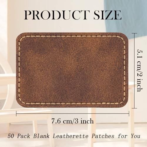 Grlitra A11 50 Pack Blank Leatherette Hat Patch With Adhesive, Rectangle Laserable Leatherette Patch, Faux Leather Patches thumb #1