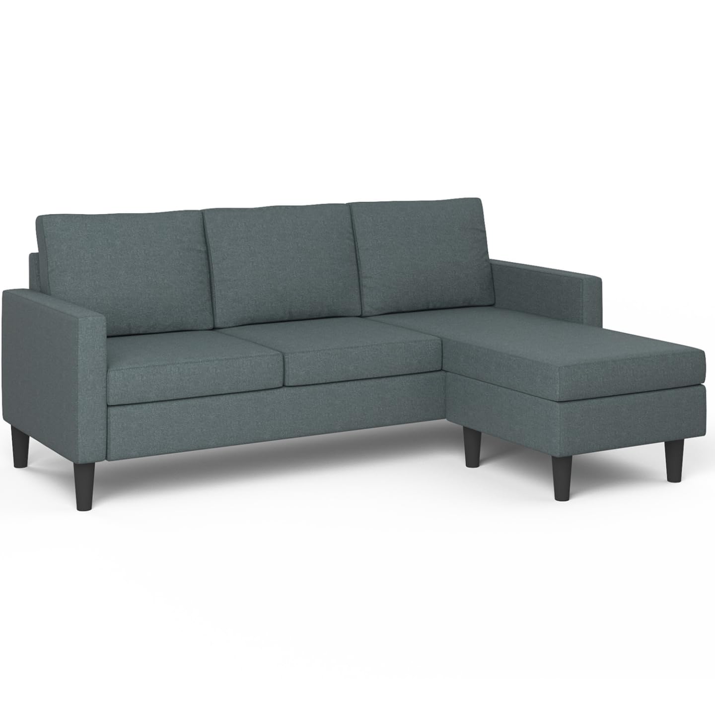 IDMarket - Canapé d'angle réversible 3 Places Marius 200 cm en Tissu Gris Anthracite