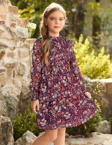 Image of GRACE KARIN Girls Long Sleeve Floral Dress Fall Winter Casual Dresses 6-14Y
