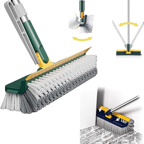 3 in 1 Floor Scrub Brush with Long Handle Scrape and Heavy-Duty Stiff Bristle Scrubber Brush 180 Rotate Magic with Hair Clip cleaning brush for Cleaning Shower Bathroom Kitchen