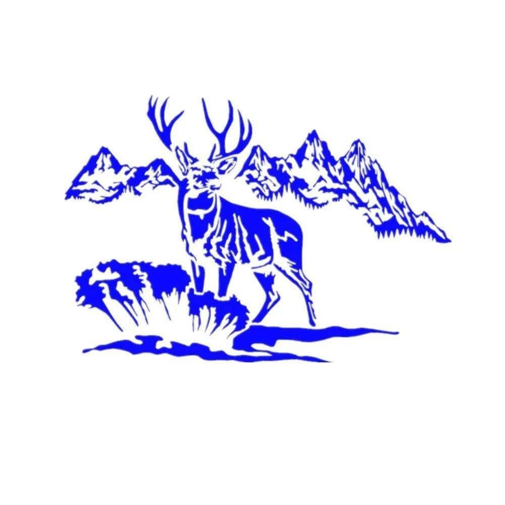 1pc Mountain Deer Hunting Vinyl Sticker Waterproof Decal for Car Body Bumper Rear Window Decor(Blue)