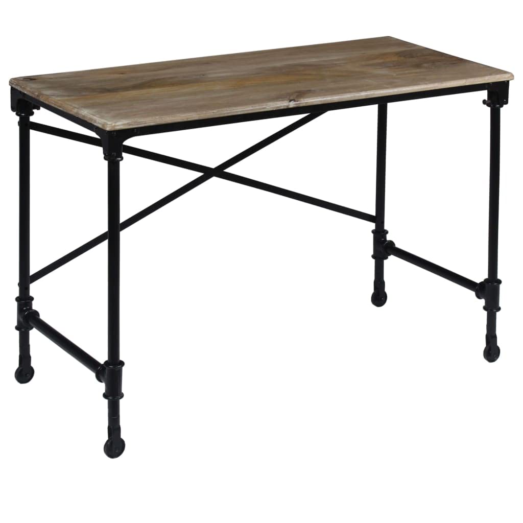 Scrivania in legno di mango massiccio con telaio in acciaio, 110 x 50 x 96 cm, 6 cassetti e ripiano, scrivania da ufficio per studio, laptop, PC, giochi e organizer