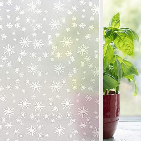Image of HOME13 Snowflake Frosted Window Film Decorative Static Cling Window Film Window Clings Privacy Non-Adhesive Snowflake Glass Film for Living Home (24x48, White)