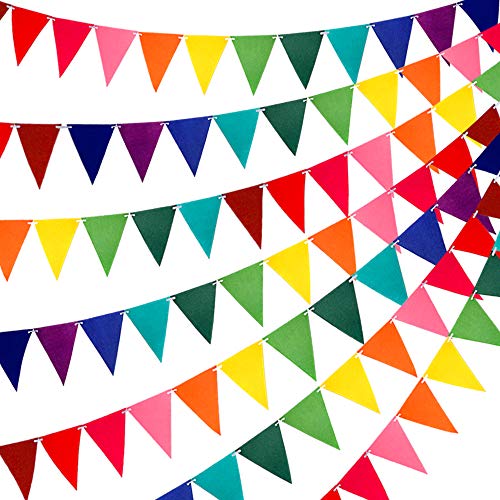 RUBFAC 60pcs Rainbow Felt Fabric Pennant Banners Multicolor for Birthday Party Decoration (5 Pack)