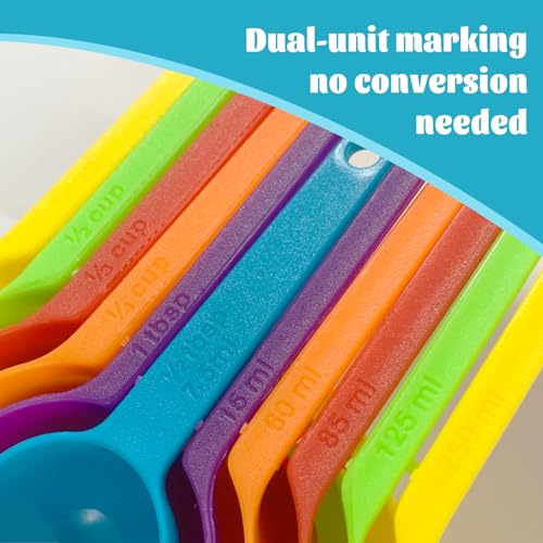 Juego de 6 vasos medidores de plástico apilables con cucharas miniatura 3