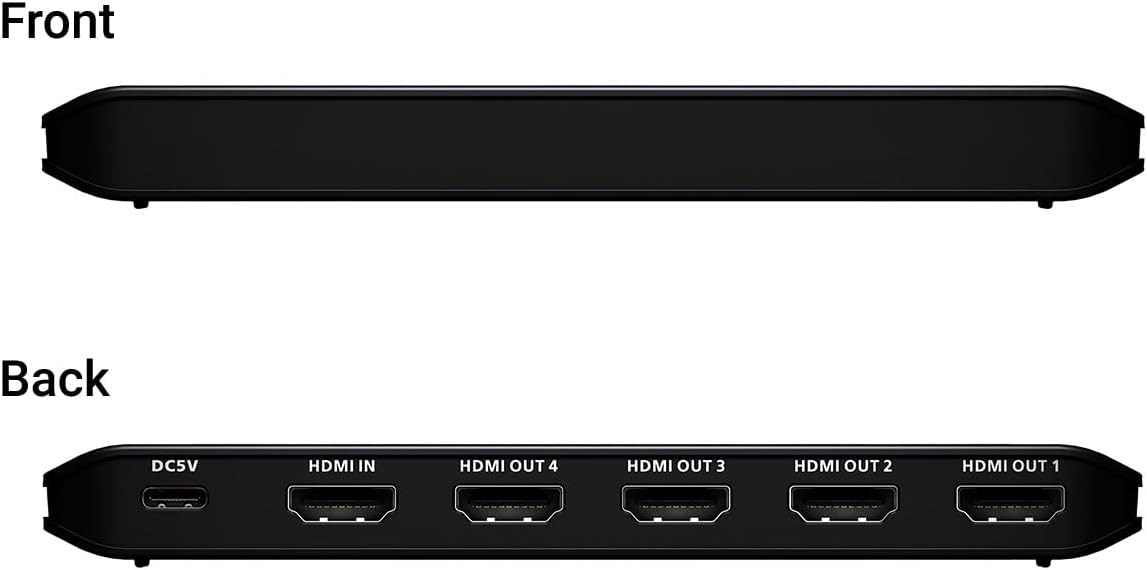 ATEN Essentials VS4814 4-Port True 4K HDMI Splitter, 1 Source to 4 Displays, 4096x2160, HDR10+, Deep Color, HDCP1.4, HDCP2.2, DTS-HD, Dolby TrueHD