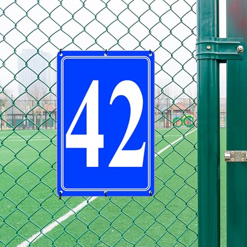 Image of Premium Aluminum Number Signs 42, Metal 12 inch X 8 inch Blue Numbered Signs Outdoor for Parking Lots, Floor, Dock, Court, Aisle, Field, High Visibility, No Fade, Weather-resistant