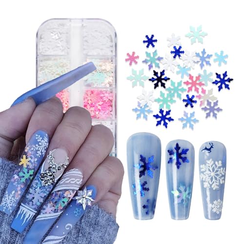 Tyuimhx 12 Grids Snowflake Nail Art Glitter Sequins 3D Holographic
