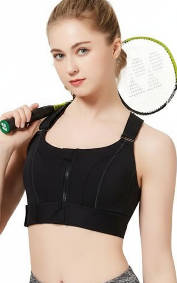 Women Polyester Spandex High Impact Front Zip Sports Bra Fitness Criss Cross Back Crop Tops Tank Gym Yoga Workout, Size: M-4XL