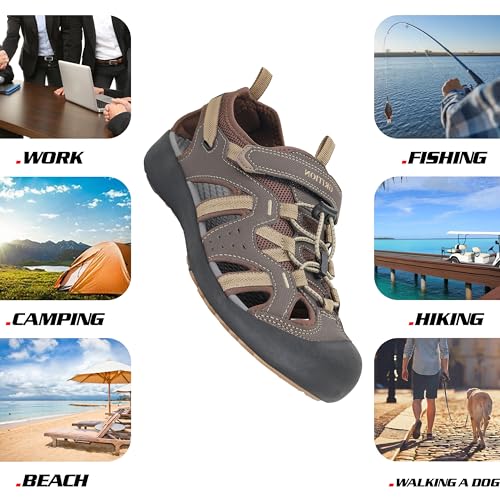 Image of GRITION Mens Outdoor Hiking Sandals Summer Beach Closed Toe Water Sandal Waterproof Comfortable Fisherman Adventures Sport Athletic Walking Traveling Shoes Sandles