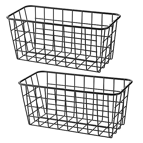 LeleCAT Small Wire Stroage Baskets, Wire Baskets for Kitchen Cabinets, Pantry, mall bags of tea and seasoning packets, Bathroom, Black, 2 Pack
