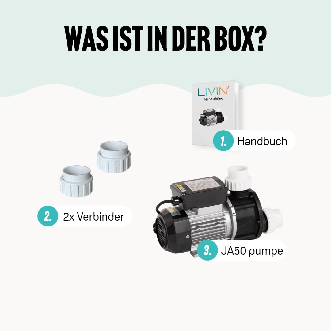 LIVIN' Spa LX JA50 Poolpumpen- Whirlpool Zirkulationspumpe 0.37 Kw/ 0.5 HP Spa Pumpe- Pool Filterpumpe 180 L/Min Poolpumpe Über Dem Boden - Wasserkreislaufpumpe Mit 230 V/ 50 Hz & Kein Lärm