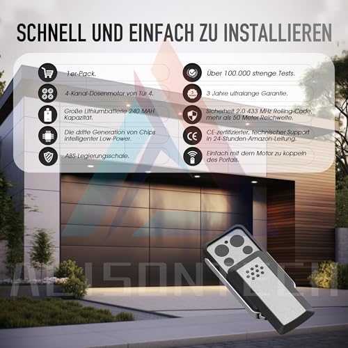 1 X Garagentoröffner Fernbedienung für Chamberlain Liftmaster Motorlift 94335E/84335E/1A6518/1A5639-7/84335EML- Handsender 433.92MHZ 3-Jahres-Garantie