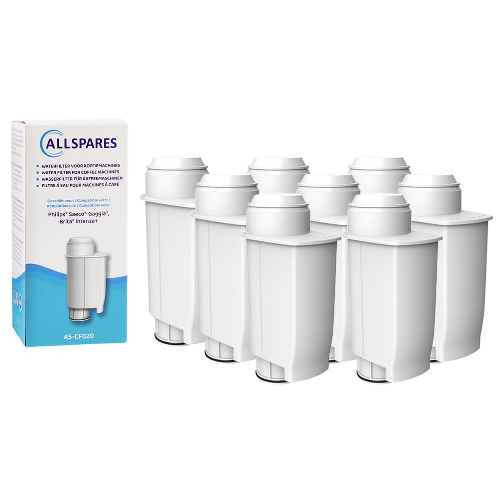 AllSpares Lot de 8 filtres à eau pour machines à café Philips/Saeco - Filtre de rechange pour BRITA Intenza+ et Philips/Saeco CA6702