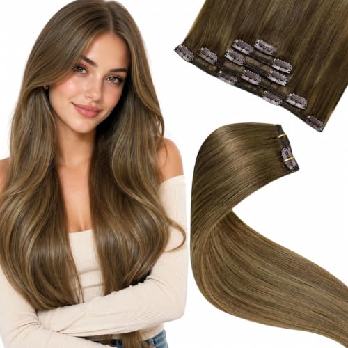 Image of LaaVoo Human Hair Clip In Extensions, Double Weft, 20 Inch 5Pcs 80g | Extensions For Women Real Hair Add Natural Volume, Silky Smooth Texture for Date Night