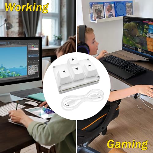 Image of BTXETUEL Mini 4-Key Keyboard WASD Arrow Key Keycaps One-Handed Mechanical Gaming Programmable USB-C Customized Keyboard for Working or Gaming (White, Arrow Keycaps 1)