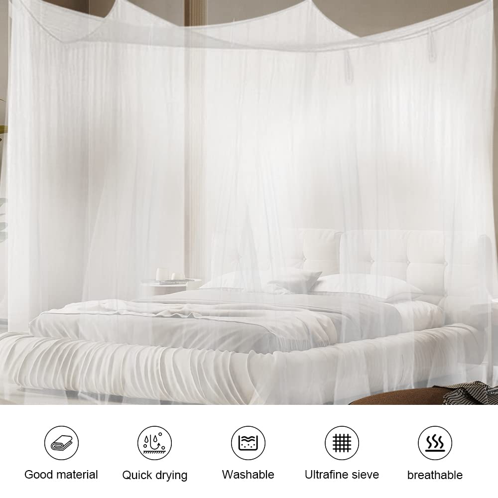 Zanzariera Letto Matrimoniale Uoimky 220x210x200cm - Baldacchino Quadrato, Protezione Insetti, Bianco