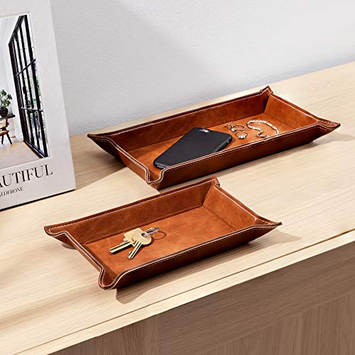 Navaris Faux Leather Valet Tray Set of 2 - Catch-All Tray for Key Entryway Table Nightstand - Mens Storage for Keys, Watches, Remotes, Phones - Image 2