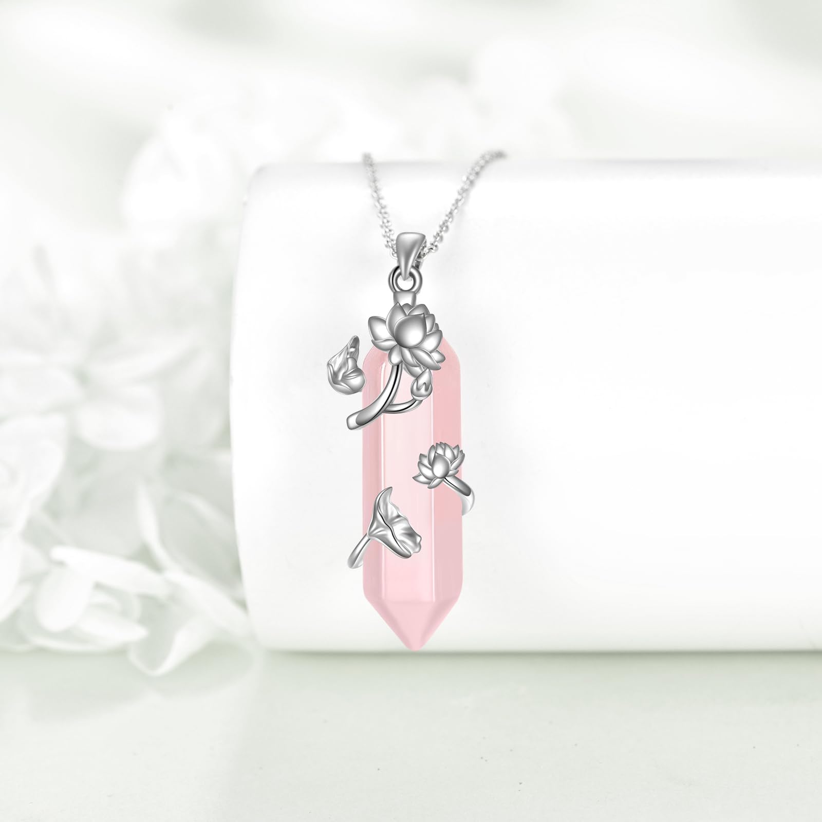 Lotus Blume Halskette 925 Sterling Silber Rosenquarz Anhänger Natürliche Reiki Energie Heilung Schmuck Geschenk Für Frauen Mutter Freund