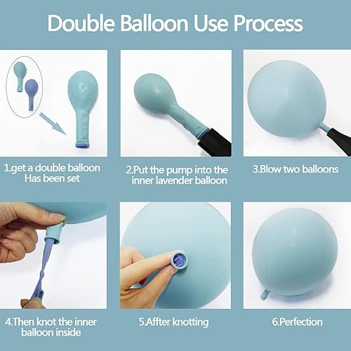 Miniatura 5 de Guirnalda de globos de arena blanca y azul polvoriento, doble relleno, color azul claro, crema, beige, mate, kit de arco de globos con látex dorado