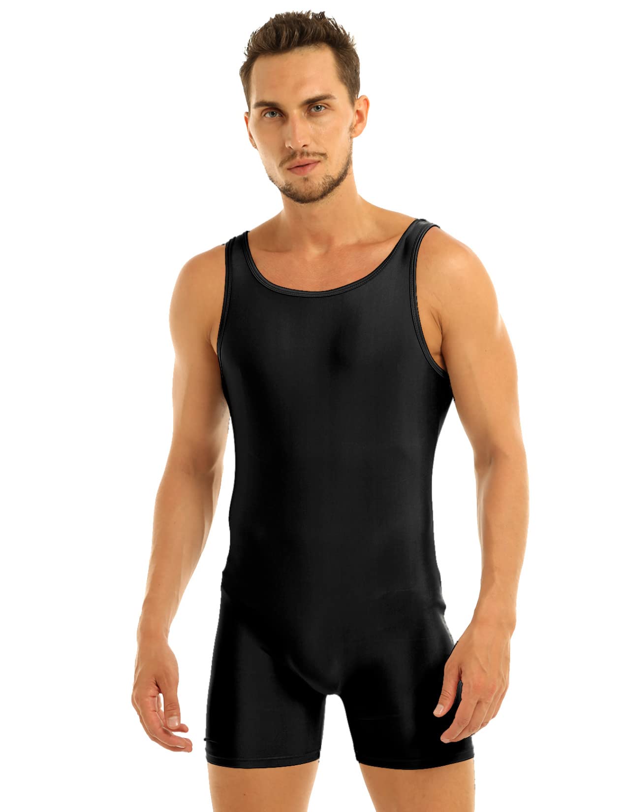 Daenrui Mens One Piece Wrestling Singlet Sports Bodysuit Stretchy Gymnastic Leotard Tank Jumpsuit Unitard Black Medium
