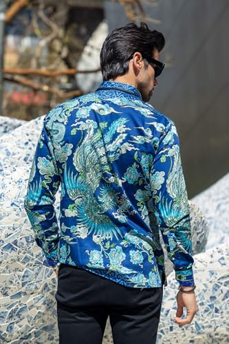 Barabas Men's Rhinestone Floral Rooster Long Sleeve Shirts 4SPR103