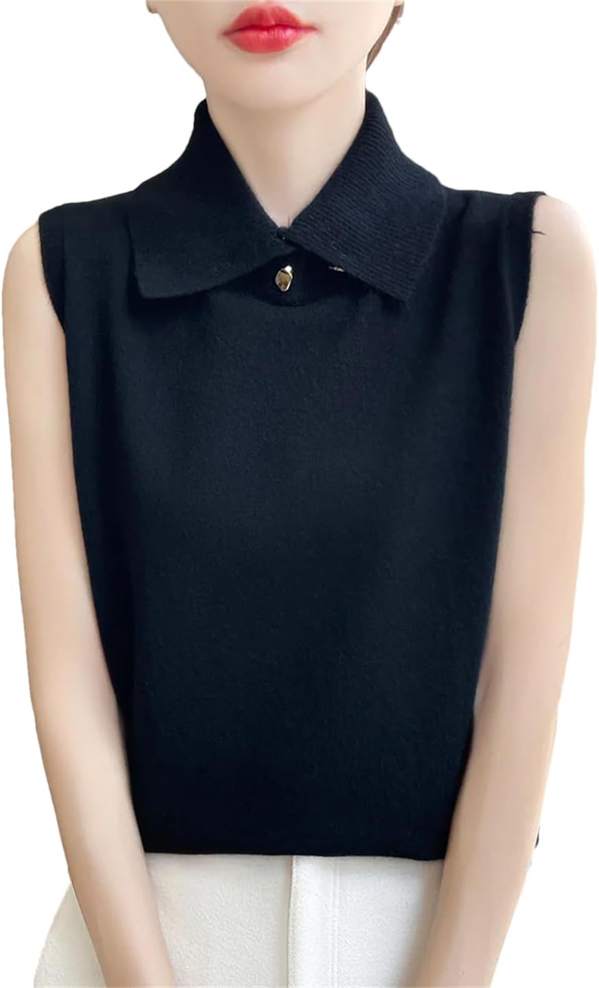 Women's Wool Sweater Vest Knitted Lapel Sleeveless Wrap Sweater Vest Pullovers