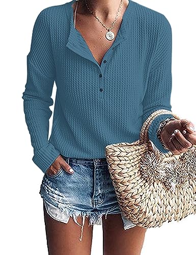 Image of MOLERANI Womens Long Sleeve Waffle Knit Henley Shirts Tunic Tops