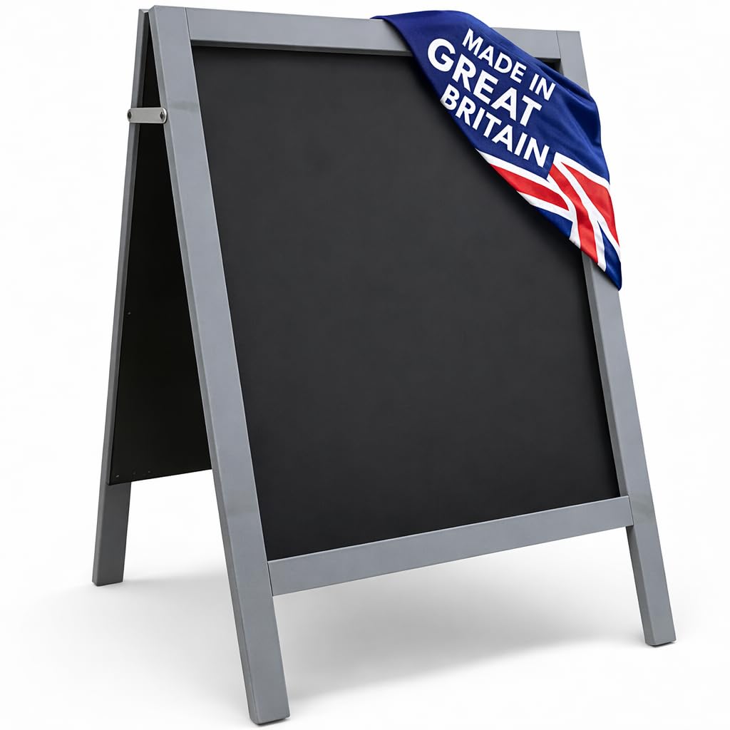 Chalkboard Pavement Sign – Large Vibrant Colour A-Board 100 x 60cm | Double-Sided Easy-Clean Panels for Liquid or Traditional Chalk | Waterproof, Portable & Durable (Grey)