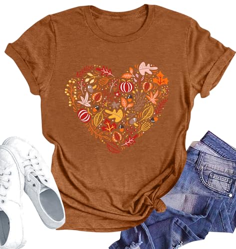 PECHAR Fall Heart Shirts for Women Pumpkin Spice S