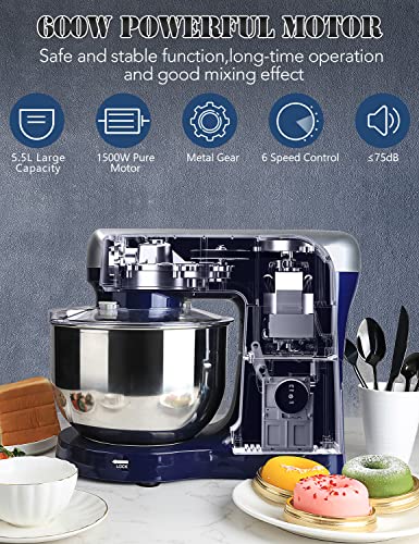 Stand Mixer, Petalirs 6 Qt 660W 6-Speed Tilt-Head Food Mixer, Kitchen Electric Mixer With Dough Hook, Wire Whip & Beater #TOP1