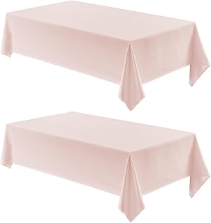 Veblandy 2 Pack Rectangle Tablecloth, 60x120 inch, Water Resistant Wrinkle Free Linen Textured Table Cloth Washable, Decorative Fabric Table Cover for Dining, Party and Camping, Pink