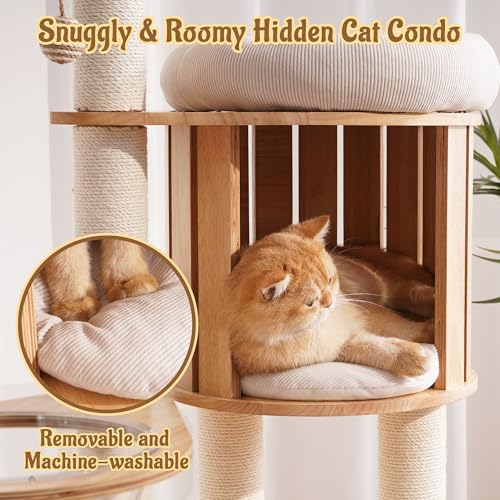 Árbol moderno de madera sólida para gatos interiores 61.5 in miniatura 3