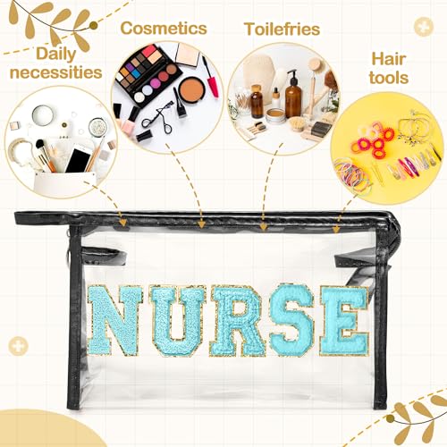 CY2SIDE NURSE Clear Makeup Bag - Blue Letter Patch Cosmetic Bag with Handle for Travel PVC Zipper Clear Travel Pouch for Toiletries Waterproof Portable Organizer Case Gift for Nurse, Black3