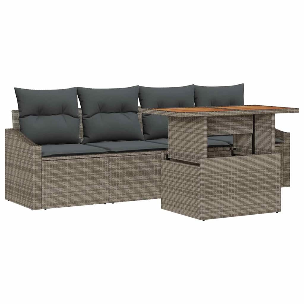 Canapé de jardin résistant UV vidaXL salon de jardin en poly rotin gris modulable 5 pcs