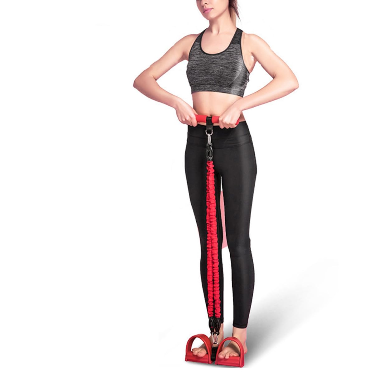 Corda da Fitness Pedali Rossa in Emulsione per Allenamento Braccia | Impugnature Antiscivolo, Set per Esercizi Domestici, Tirante Multifunzione Resistenza Elastica