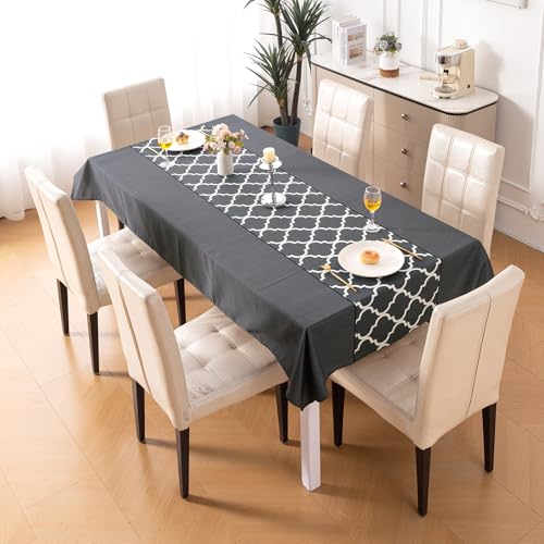 Image of HOKIPO Modern Grace Table Cloth for 6 Seater, 55x86 in, Grey Trellis