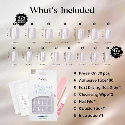 Image of Beetles White Cat Eye Press On Nails, Short Square, 30 PCS