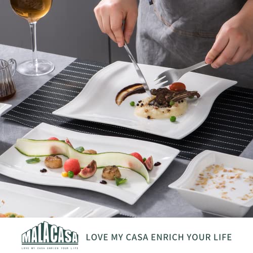 Image of MALACASA 30 Piece Ivory White Dinnerware Sets Bundle with 26 Piece Plates and Bowls Sets, Series FLORA