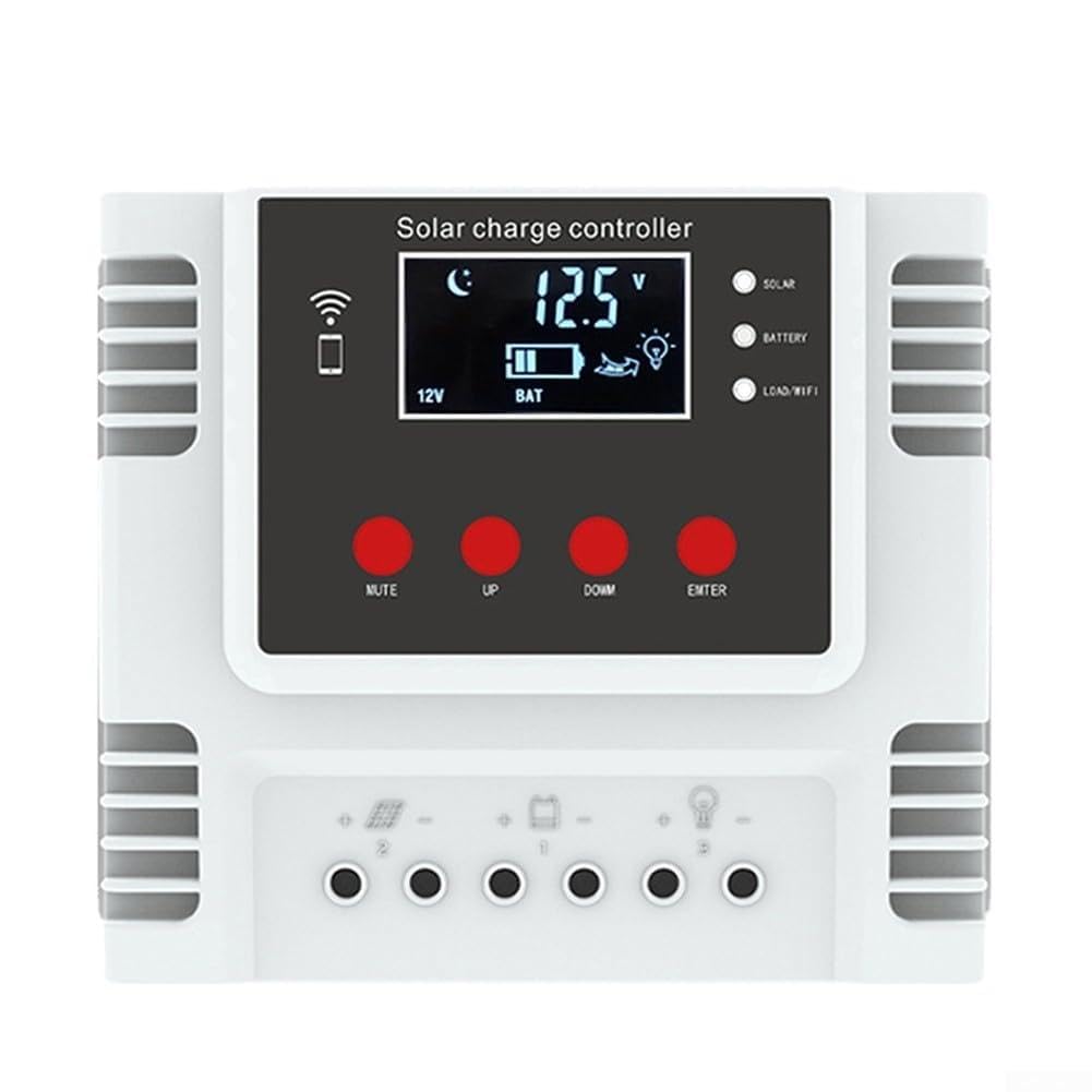 Controlador de carga solar 30A/40A/50A/60A para pwm, con pantalla LCD, control de aplicación de doble puerto USB, para LiFePO4 ácido de litio Home Garden (30 A)